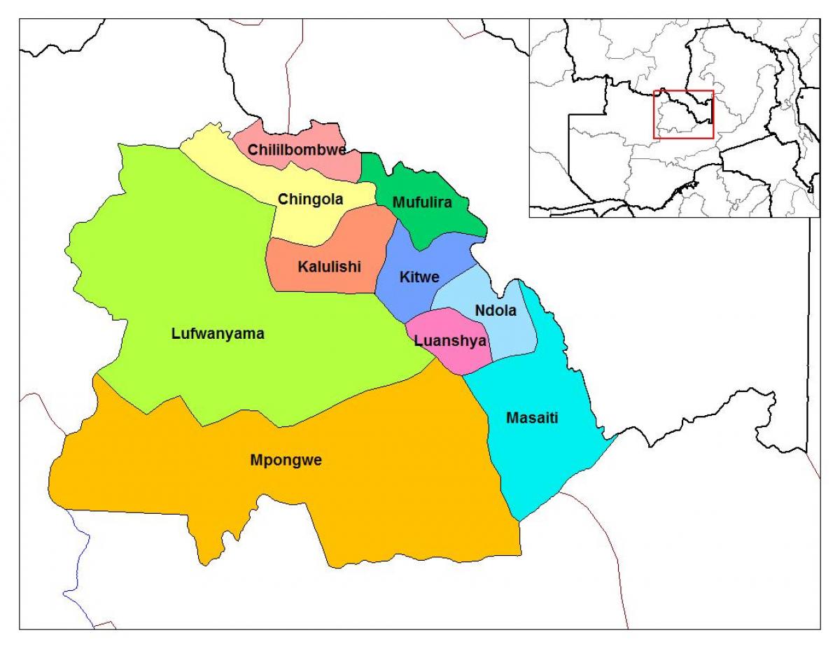 zemljevid copperbelt province Zambija
