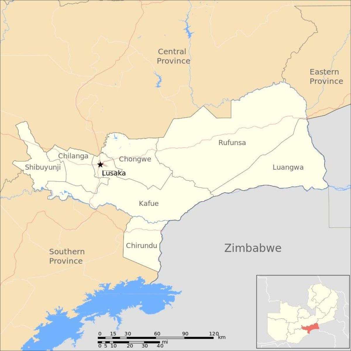 Zemljevid lusake Zambija