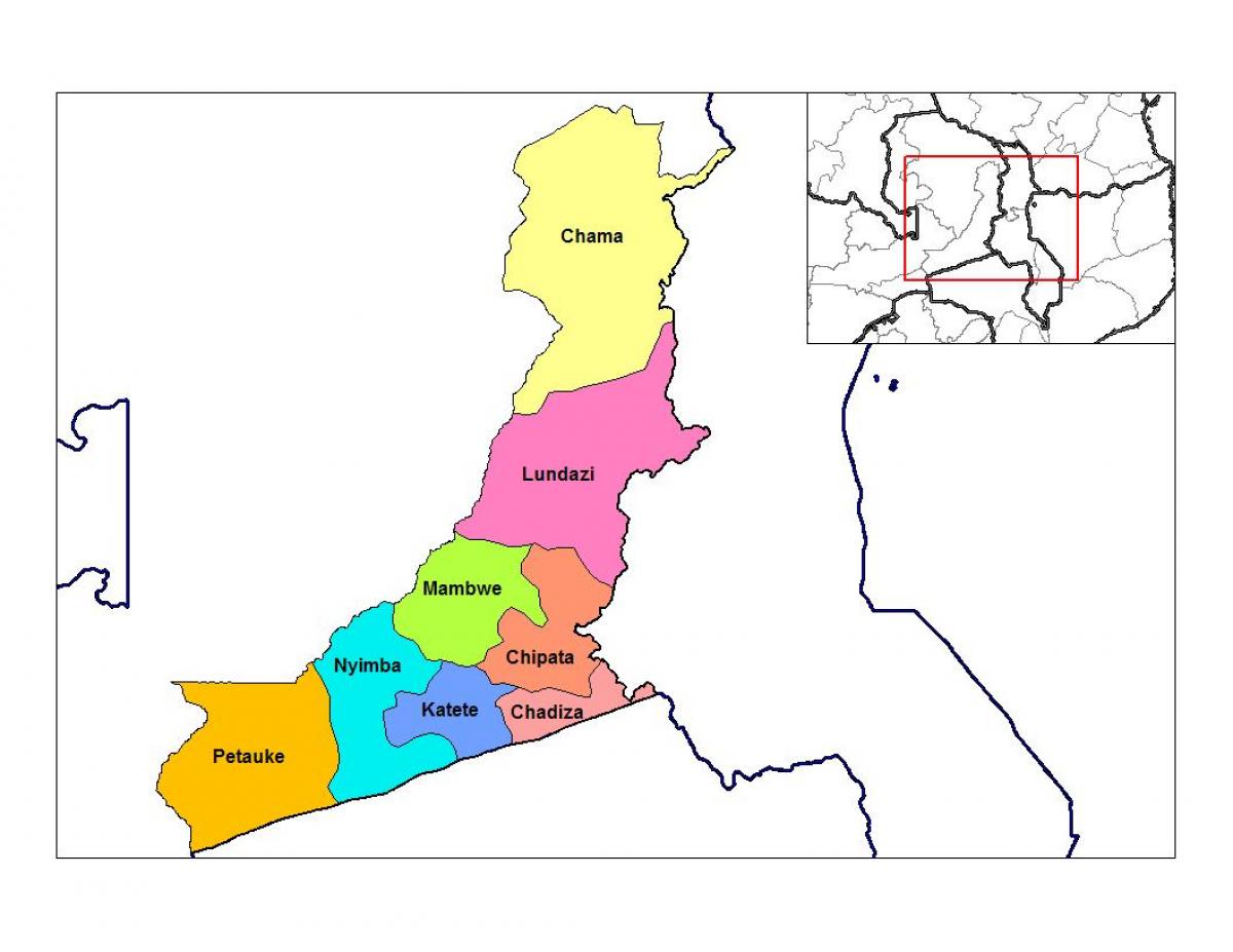 zemljevid vzhodne province Zambija