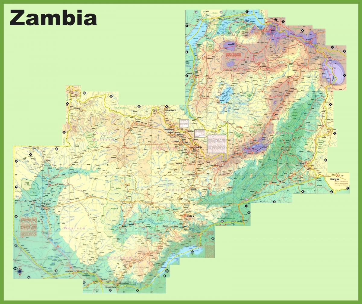 zemljevid Zambija, ki prikazuje vse mest
