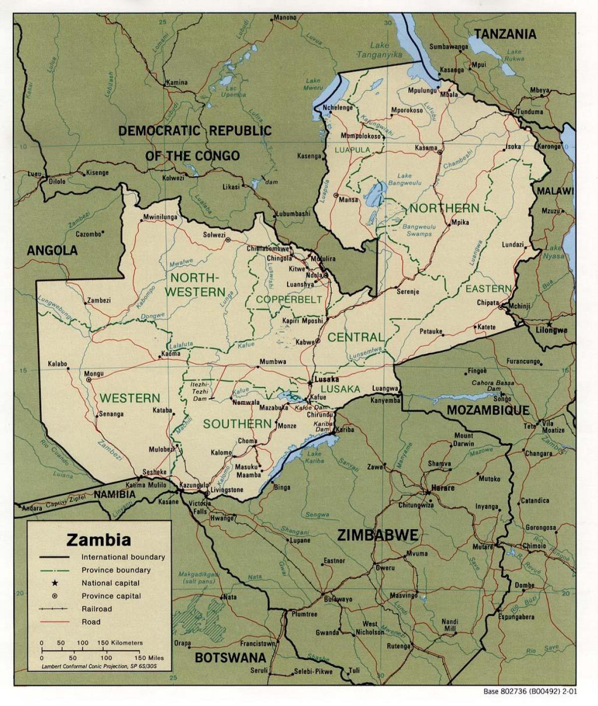 Zambija fizikalne lastnosti zemljevid
