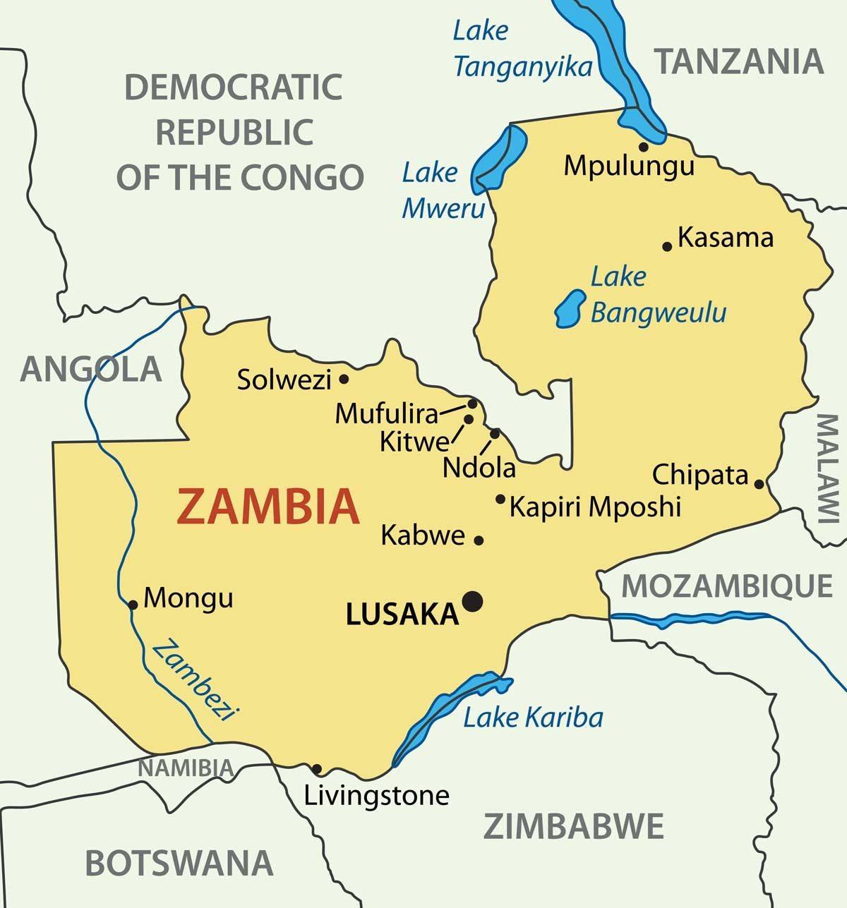 Zemljevid kitwe Zambija