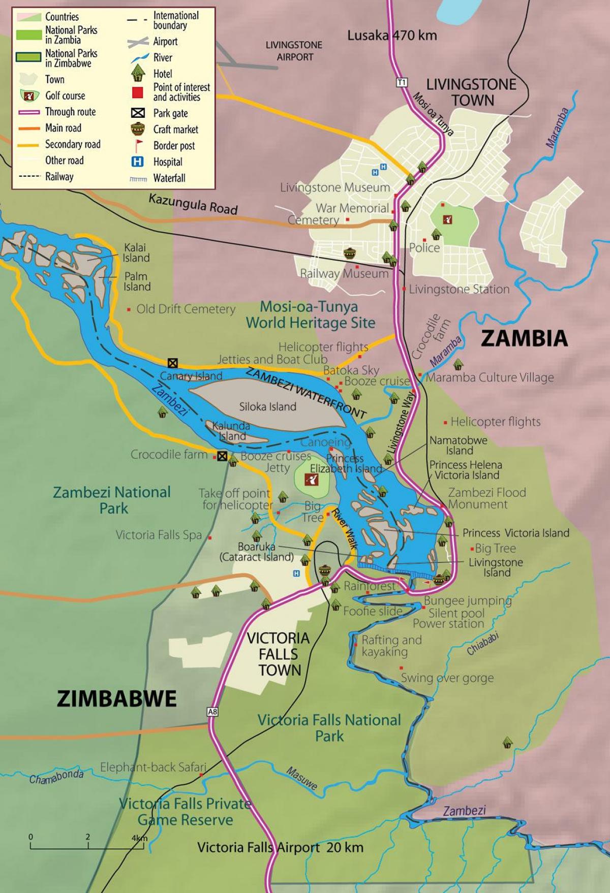 zemljevid mesto livingstone, Zambija